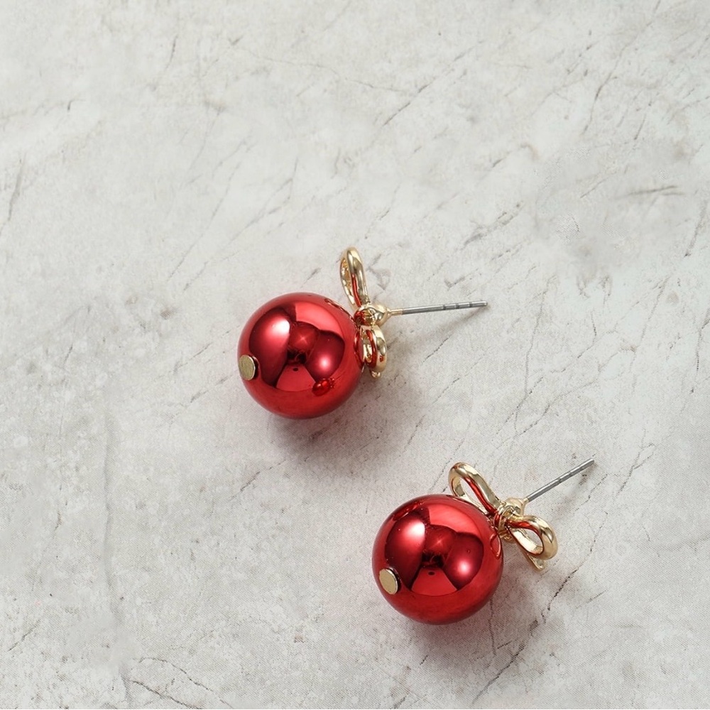 Elegant Red Bow Ball Earrings NWT - Picture 3 of 3